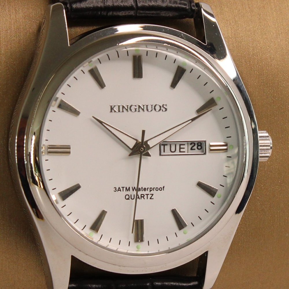 Men's Contemporary Dress Watch Silver Case Black Leather Watch Strap 40mm - Picture 8 of 13